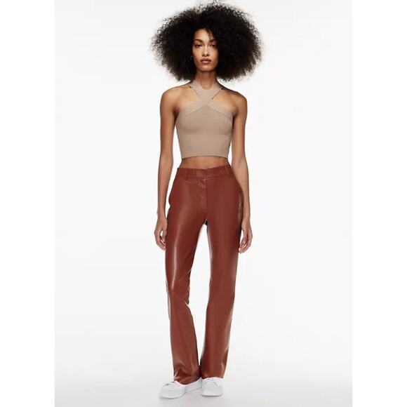 Aritzia Babaton Sculpt Beige Ribbed Knit Criss Cross Sleeveless Crop Tank Top XS - Picture 2 of 10